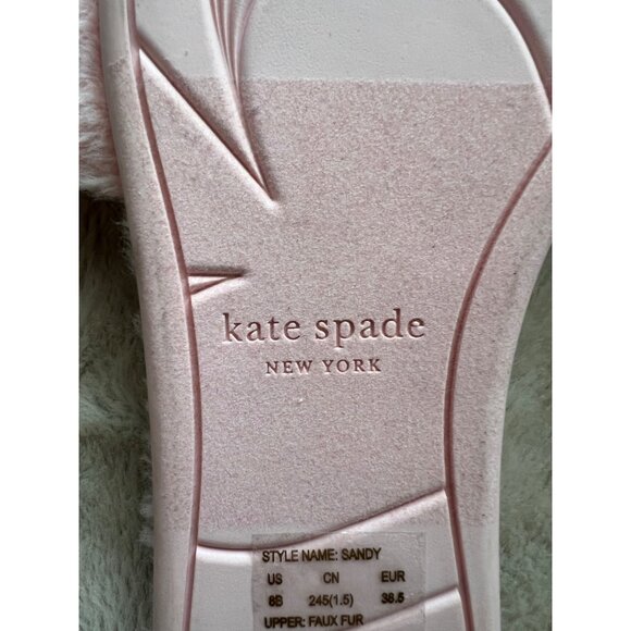 Kate Spade Pink Faux Fur Slippers With Bow & Silver Accent - Picture 8 of 8